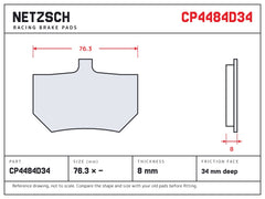 NETZSCH AP Racing CP4484D34 brake pad drawing, 8 mm thick