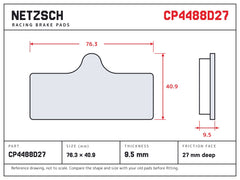 NETZSCH AP Racing CP4488D27 brake pad drawing, 9.5 mm thick