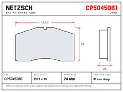 NETZSCH AP Racing CP5045D61 brake pad drawing, 24 mm thick