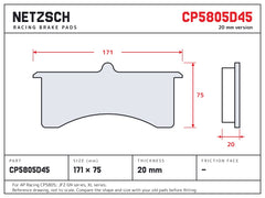 NETZSCH AP Racing CP5805D45 brake pad drawing, 20 mm thick