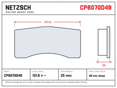 NETZSCH AP Racing CP6070D49 brake pad drawing, 25 mm thick