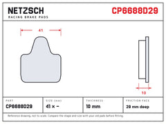 NETZSCH AP Racing CP6688D29 brake pad drawing, 10 mm thick