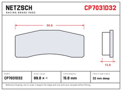 NETZSCH AP Racing CP7031D32 brake pad drawing, 15.75 mm thick
