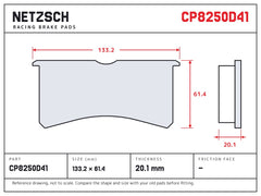 NETZSCH AP Racing CP8250D41 brake pad drawing, 20.1 mm thick