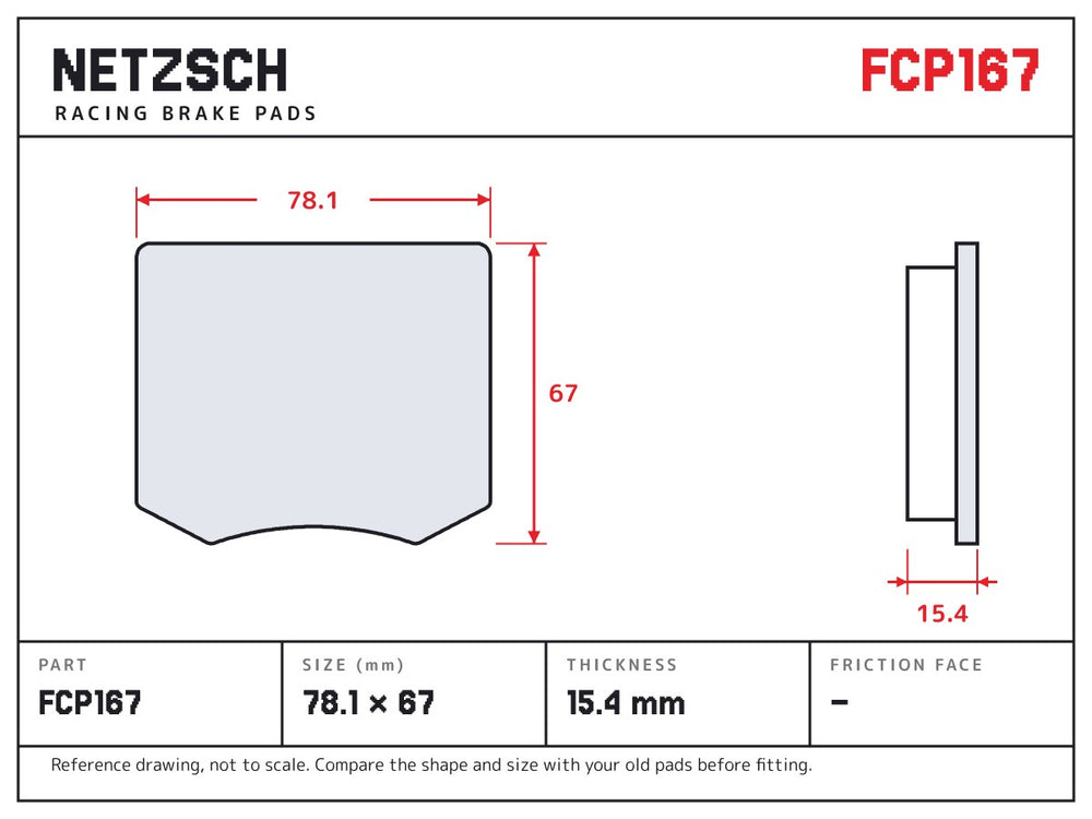 NETZSCH Ferodo FCP167 brake pad drawing, 15.4 mm thick