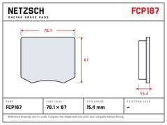 NETZSCH Ferodo FCP167 brake pad drawing, 15.4 mm thick