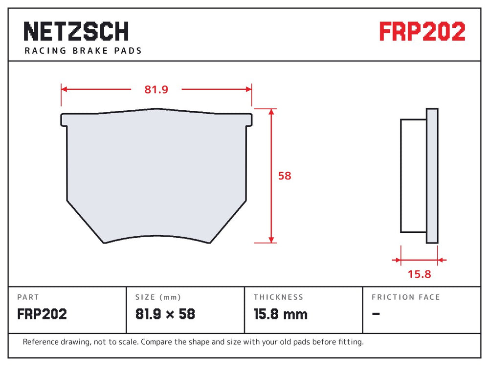 NETZSCH Ferodo FRP202 brake pad drawing, 15.8 mm thick
