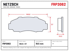 NETZSCH Ferodo FRP3062 brake pad drawing, 19.5 mm thick