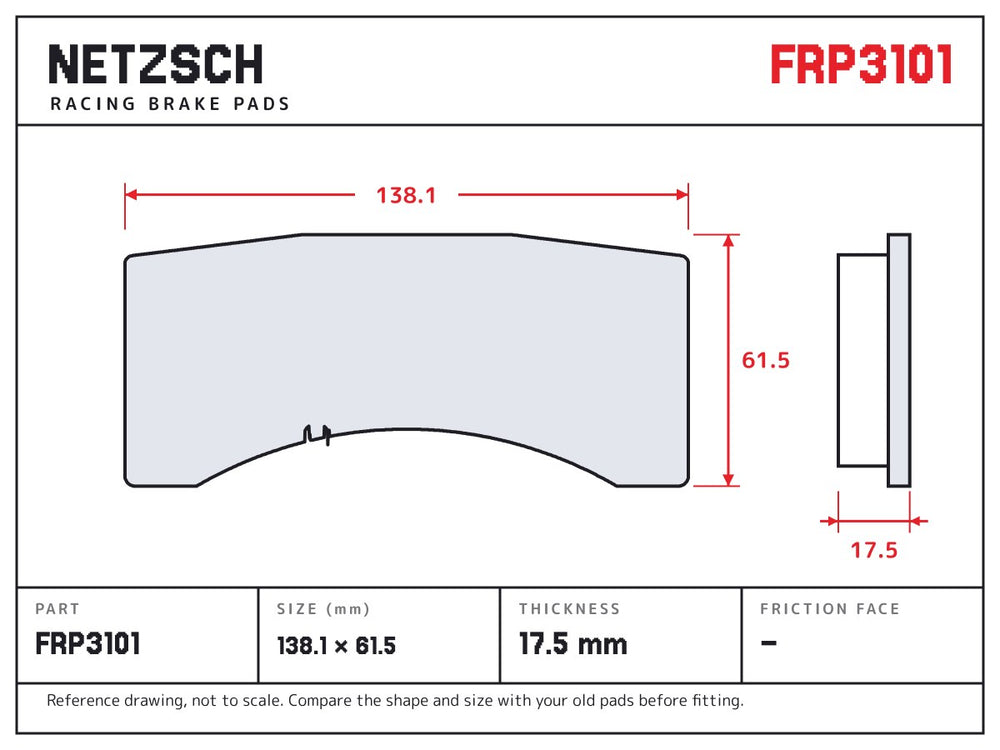 NETZSCH Ferodo FRP3101 brake pad drawing, 17.5 mm thick