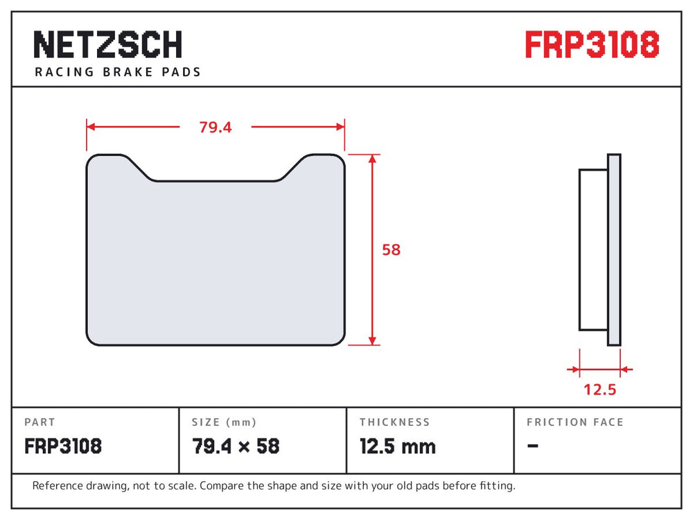 NETZSCH Ferodo FRP3108 brake pad drawing, 12.5 mm thick