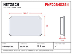 NETZSCH Alcon PNF0084X284 brake pad drawing, 12.5 mm thick