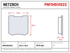 NETZSCH Alcon PNF3451X522 brake pad drawing, 14.4 mm thick
