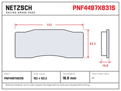 NETZSCH Alcon PNF4497X831S brake pad drawing, 16.8 mm thick