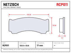 NETZSCH Endless RCP011 brake pad drawing, 17 mm thick