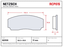 NETZSCH Endless RCP015 brake pad drawing, 17 mm thick
