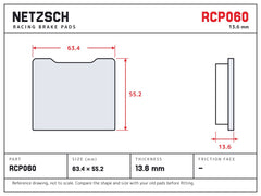 NETZSCH Endless RCP060 brake pad drawing, 13.6 mm thick