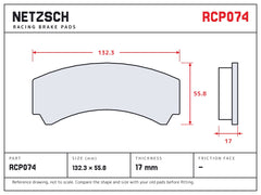 NETZSCH Endless RCP074 brake pad drawing, 17 mm thick