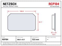 NETZSCH Endless RCP104 brake pad drawing, 12.5 mm thick