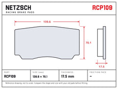 NETZSCH Endless RCP109 brake pad drawing, 17.5 mm thick