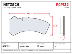 NETZSCH Endless RCP132 brake pad drawing, 17 mm thick