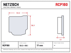 NETZSCH Endless RCP160 brake pad drawing, 17 mm thick