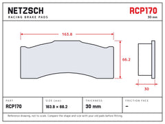 NETZSCH Endless RCP170 brake pad drawing, 30 mm thick