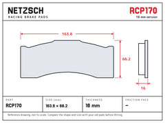 NETZSCH Endless RCP170 brake pad drawing, 16 mm thick