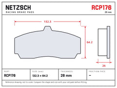 NETZSCH Endless RCP176 brake pad drawing, 26 mm thick