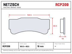 NETZSCH Endless RCP209 brake pad drawing, 18 mm thick