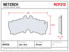 NETZSCH Endless RCP213 brake pad drawing, 14 mm thick