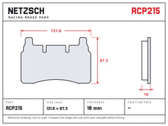 NETZSCH Endless RCP215 brake pad drawing, 16 mm thick